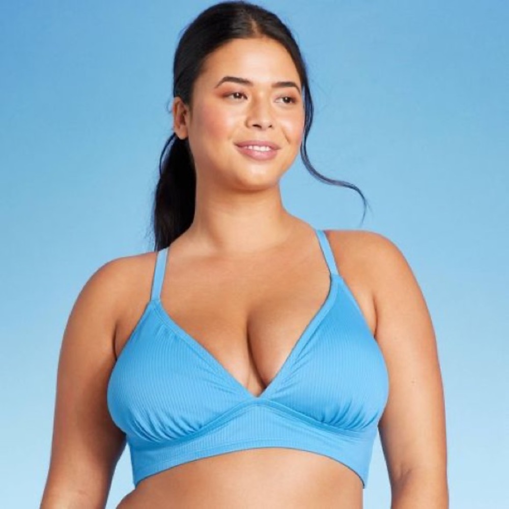 Wild Fable Blue Ribbed Triangle String Bikini Top